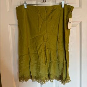 Olive Green Lace Hem Slip Skirt
